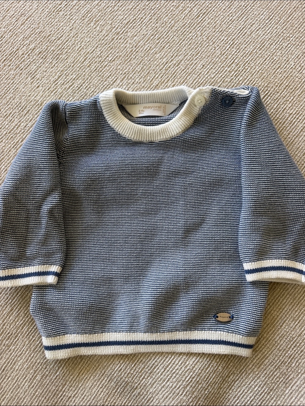 Mayoral Navy and White Striped Crewneck Sweater